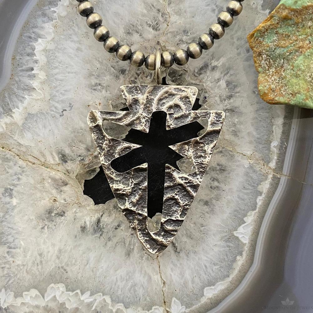 Cheyenne Custer Navajo Sterling Silver Tufa Cast Arrowhead Unisex Pendant